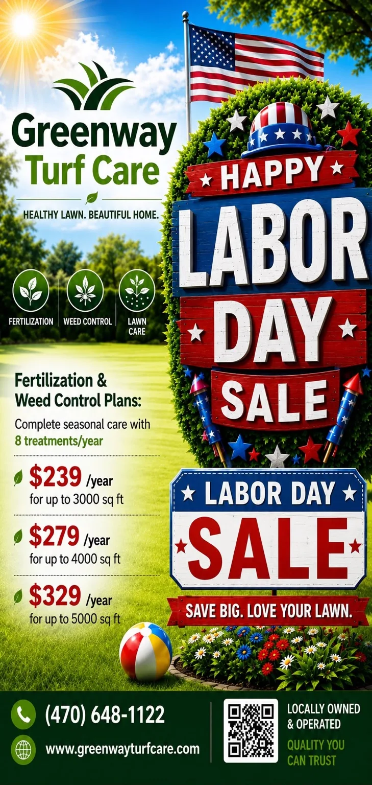 Greenway Turf Care Labor Day Sale - Fertilization and Weed Control plans starting at $239/year